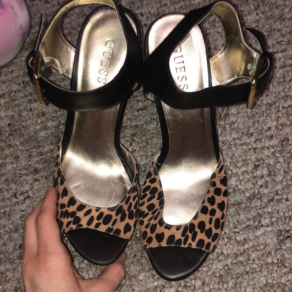 Guess cheetah & black with gold wedges